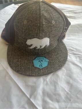 Grassroots California Flat Brim Hat NWT Brown Tweed /Corduroy/ ear flaps